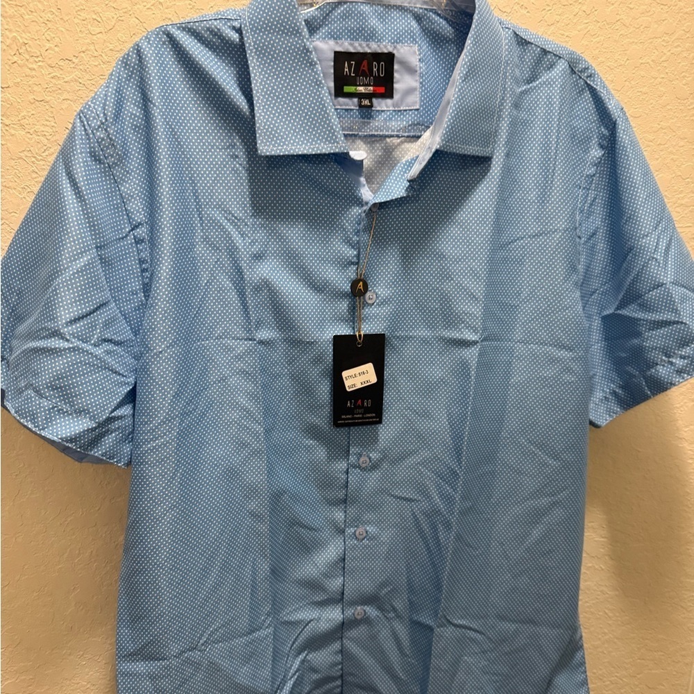 AZARO UOMO Blue Men's short sleeve Button Shirt size 3XL